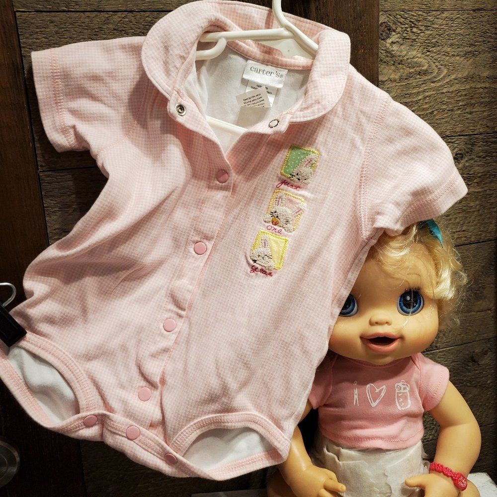 Carter's Pink Checkered Romper Baby Girls 3-6 Months Cotton One Piece